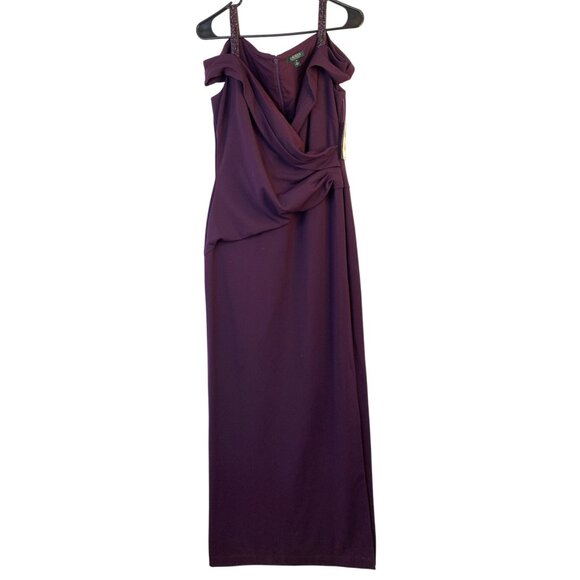 Ralph Lauren Purple Cold Shoulder Formal Gown Slit Size 10 NWT MSRP $210 9016 - Picture 1 of 12